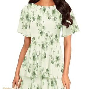 Tiered Ruffles Green Floral Bridesmaid/Prom Dress